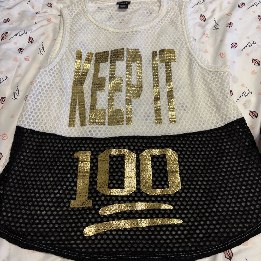 Rue21 Black and White Mesh Tank Top with Metallic Accents